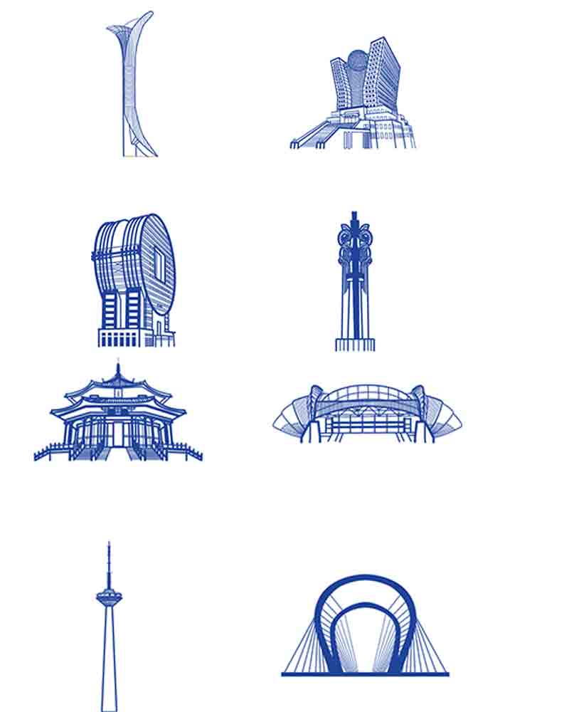 沈阳城市地标建筑矢量线稿