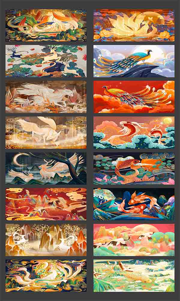 国潮红色中国风插画背景_插画编号383133