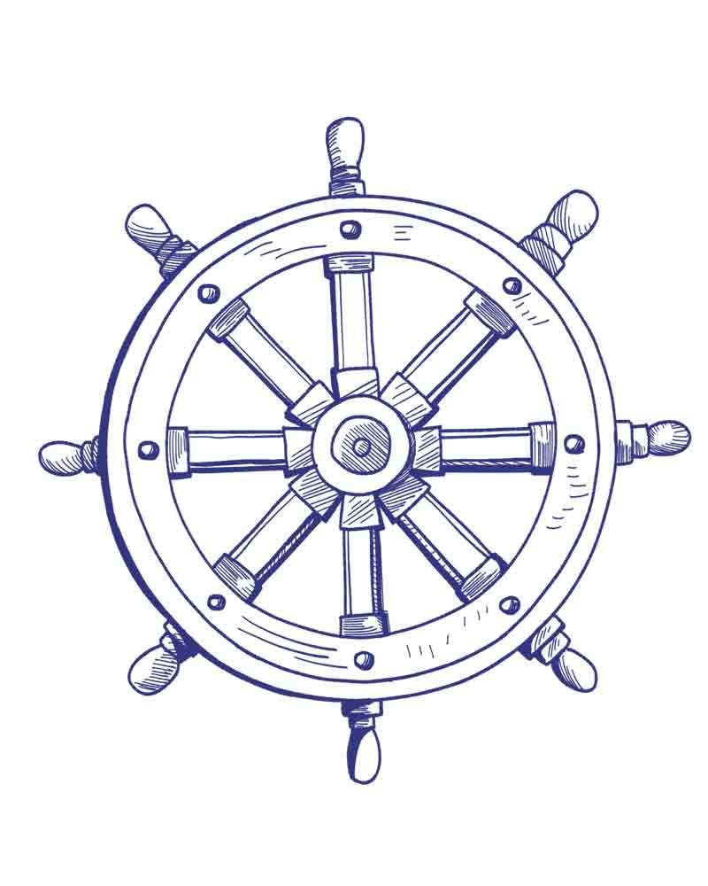 圆珠笔画-航海元素贴纸-方向盘