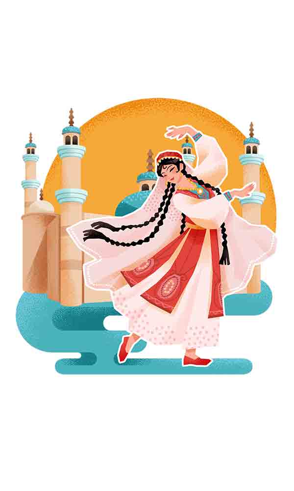 新疆旅游维吾尔族美女舞蹈插画png图片_元素编号15684687