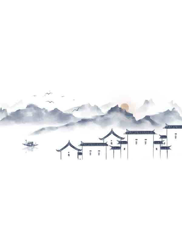 中国风手绘水墨风景山水徽派建筑_元素编号11497530