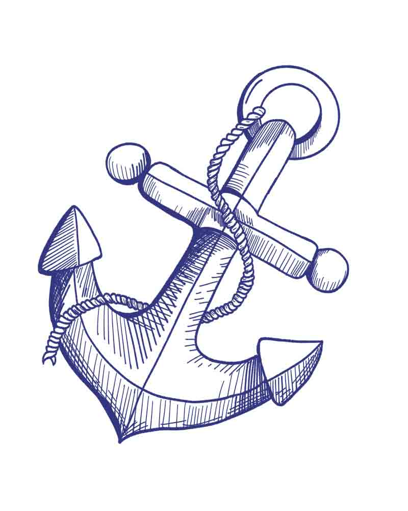 圆珠笔画-航海元素贴纸-锚