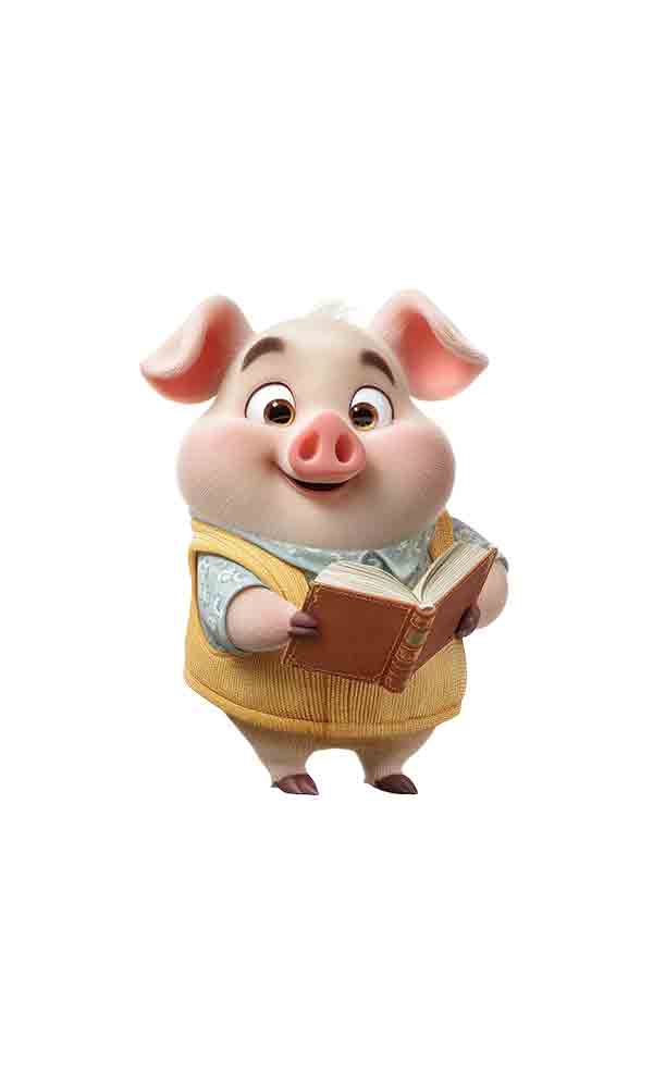 卡通人物可爱的小猪与书_元素编号15785579