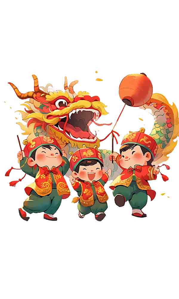 卡通手绘小孩舞龙过春节11_元素编号13773754