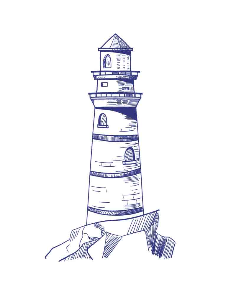 圆珠笔画-航海元素贴纸-灯塔