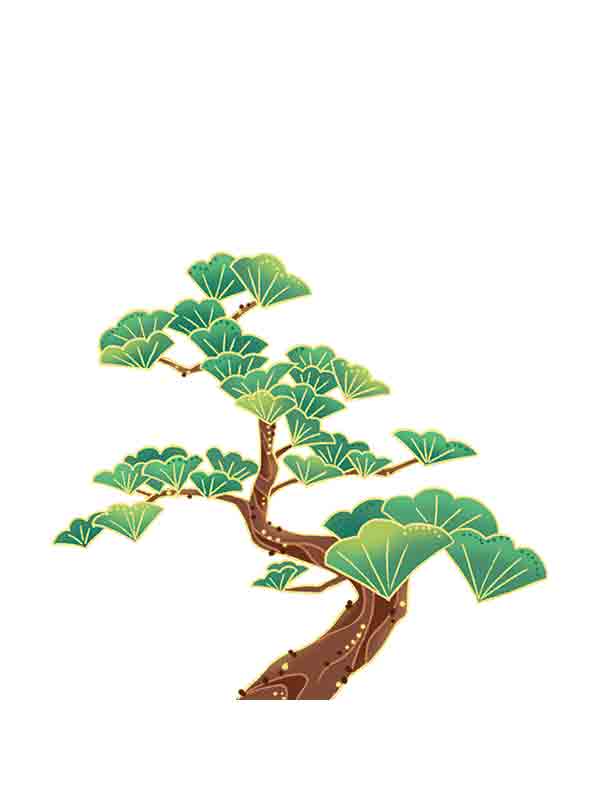 国潮风绿棕色卡通一颗松树设计图_元素编号14636493